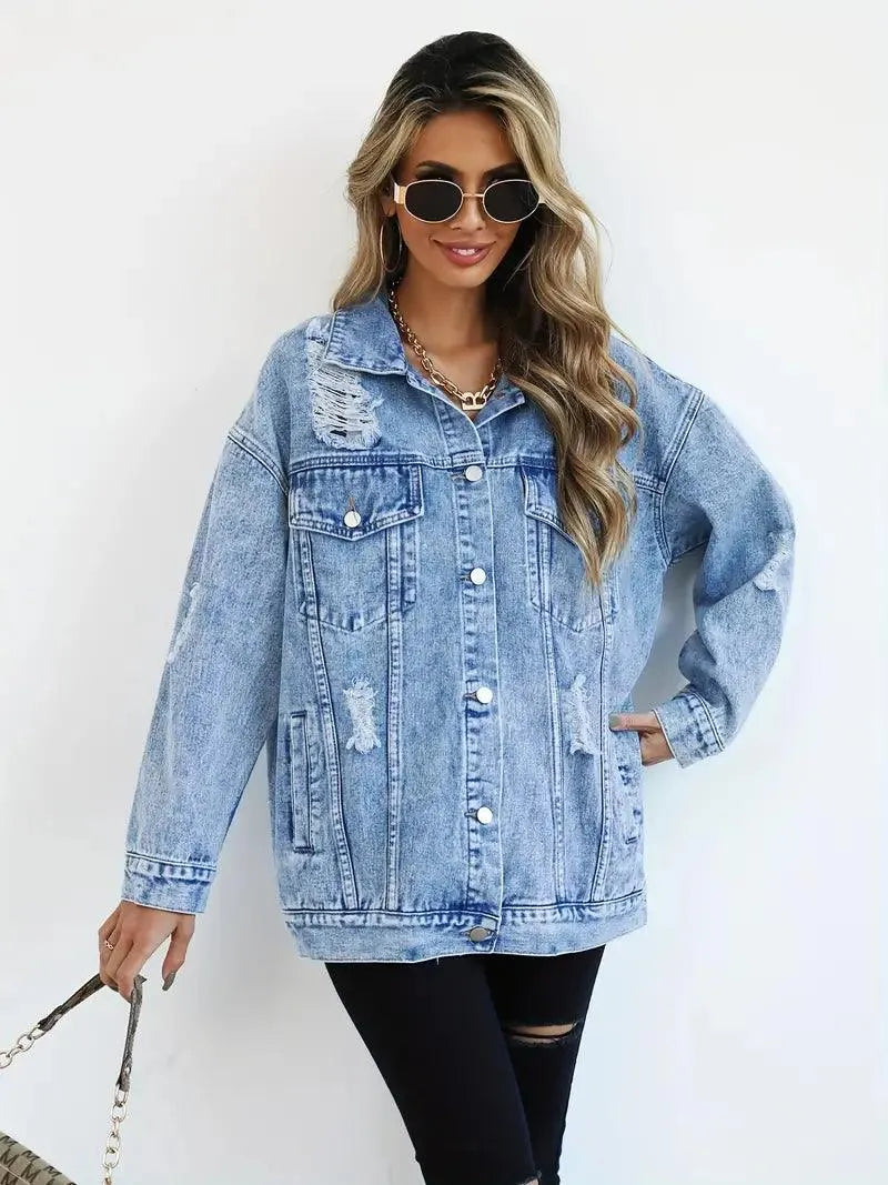 Waterproof & Lined Oversized Women's Denim Jacket with Hood – Autumn Magic Talia