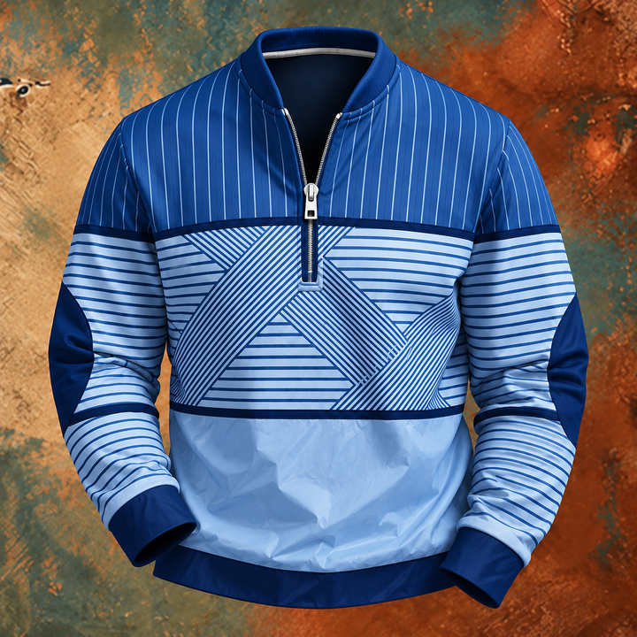 Blue and light blue version of the striped half-zip pullover with contrast cuffs and hem 4