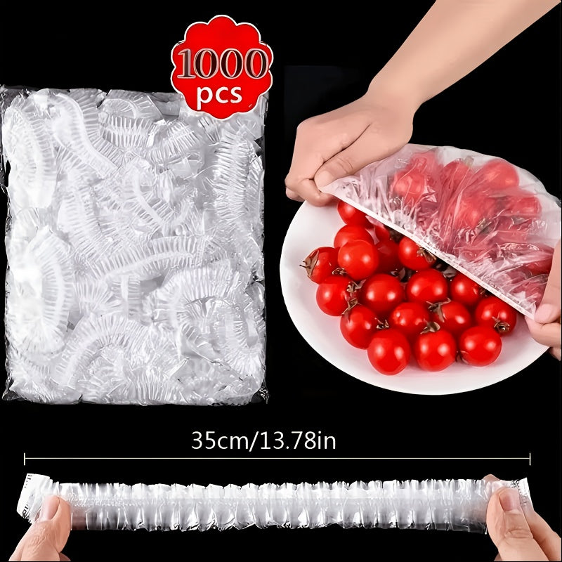 Detail of a clear bag of covers beside a hand stretching a cover over a plate