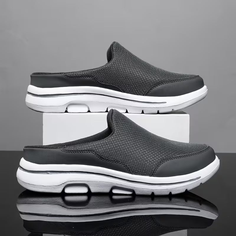 Orthofit 2.0 sport sandals in dark gray, pair shown with white cushioned soles.