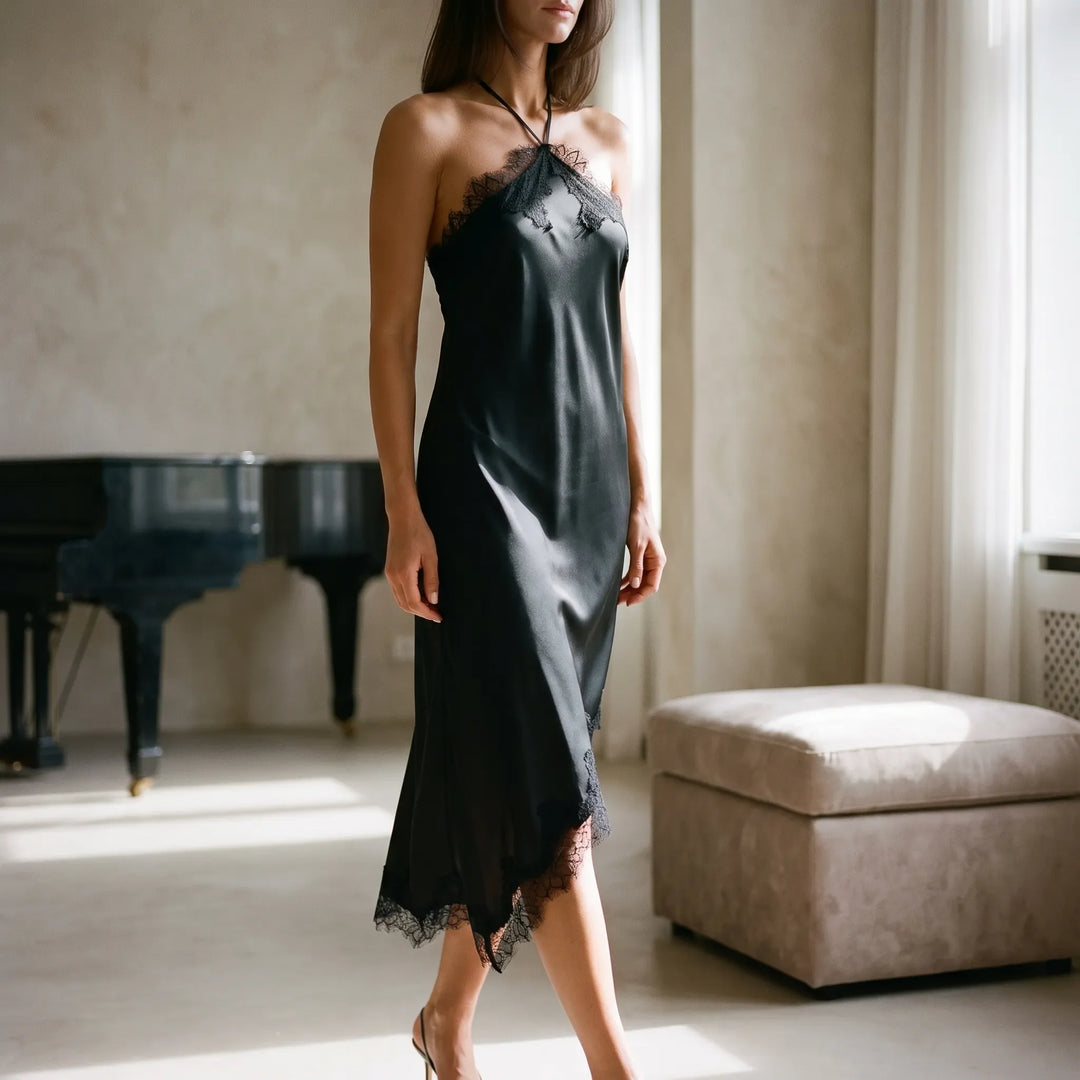 Asymmetric Midi Slip Dress -  Mattie