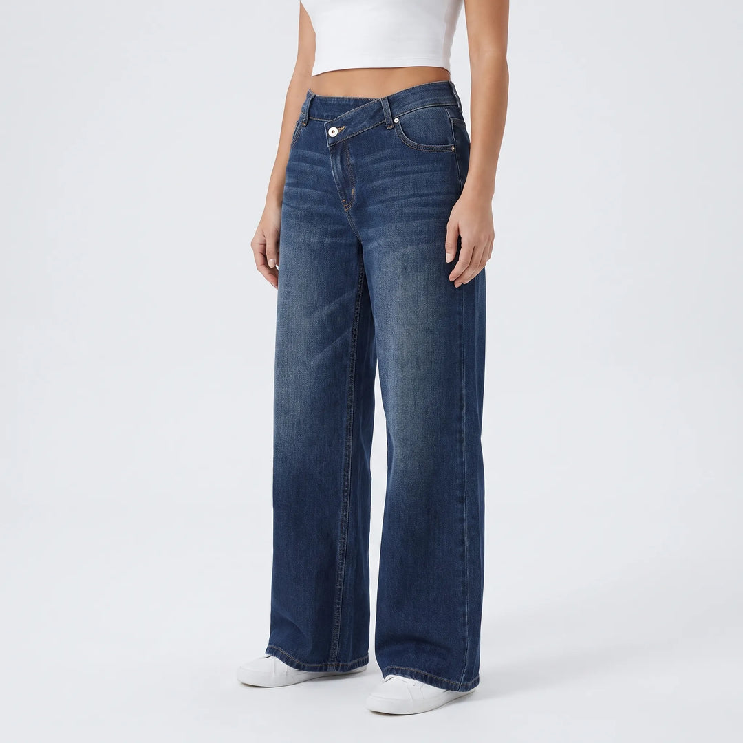 Asymmetrical High Waisted Wide Leg Jeans - AsymFit