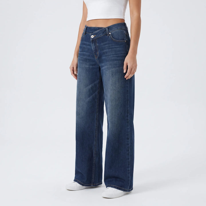 Asymmetrical High Waisted Wide Leg Jeans - AsymFit