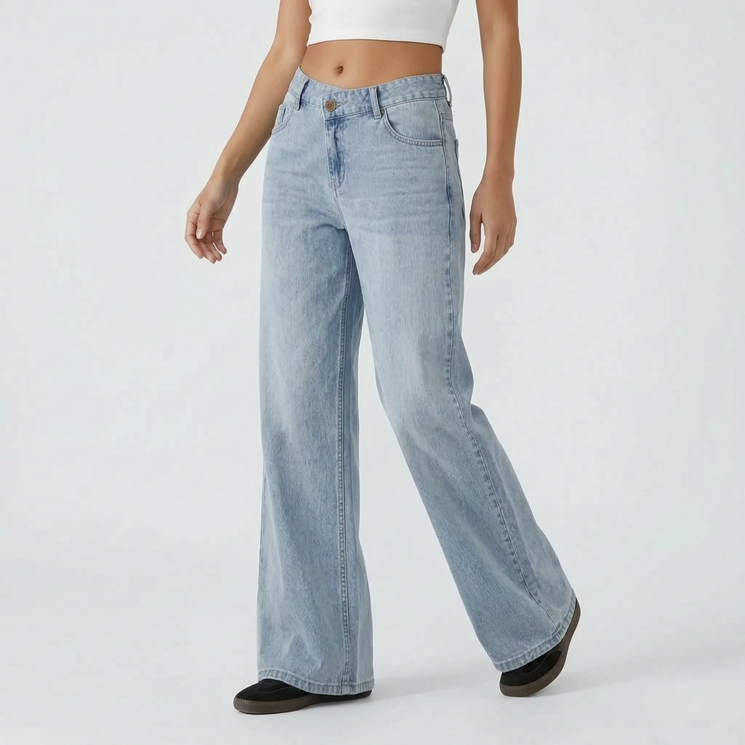 Asymmetrical High Waisted Wide Leg Jeans - AsymFit