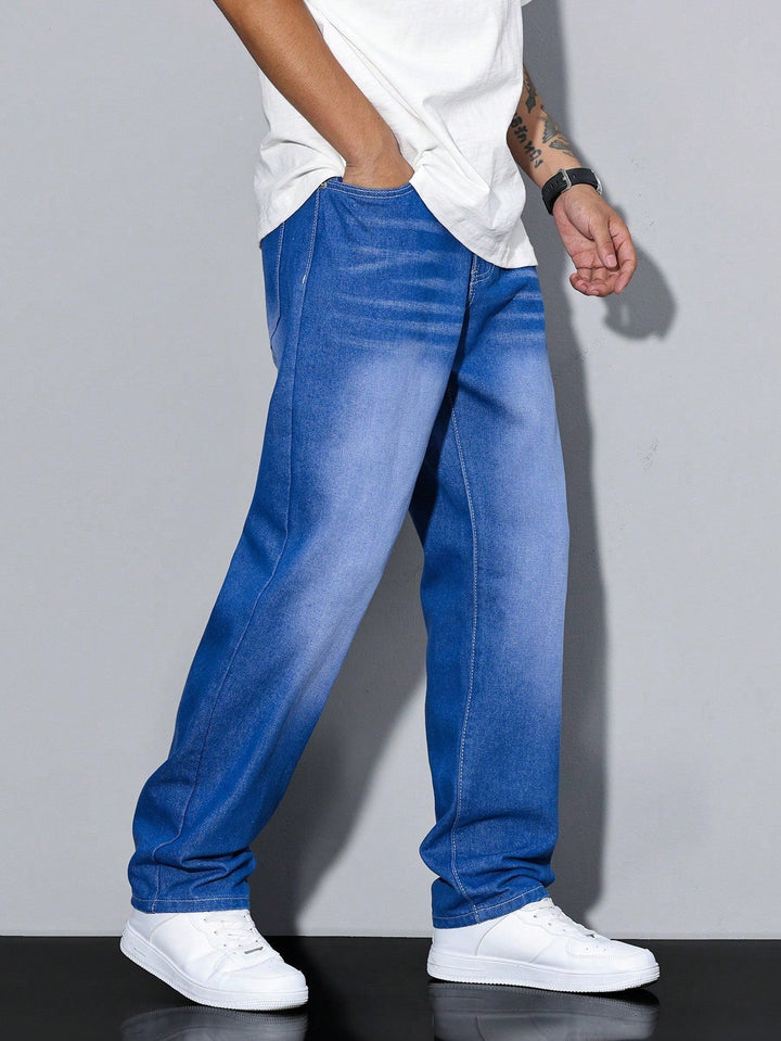 Gray washed baggy jeans, another view.