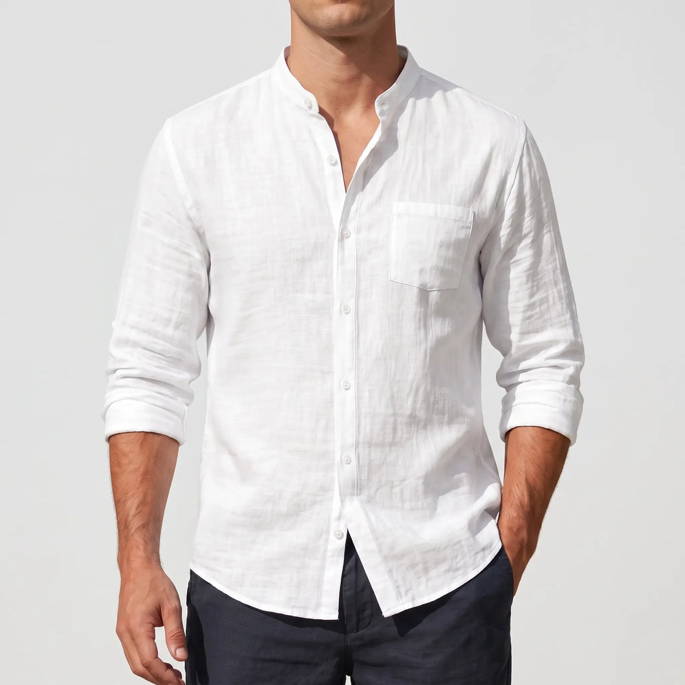 Band Collar Long-Sleeve Shirt -  Lamar