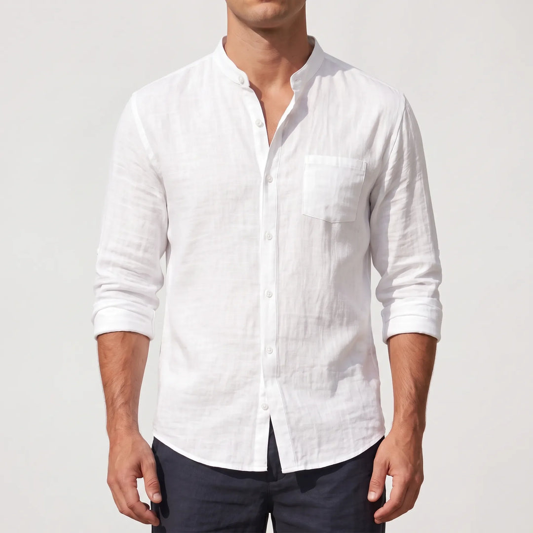 Band Collar Long-Sleeve Shirt -  Lamar