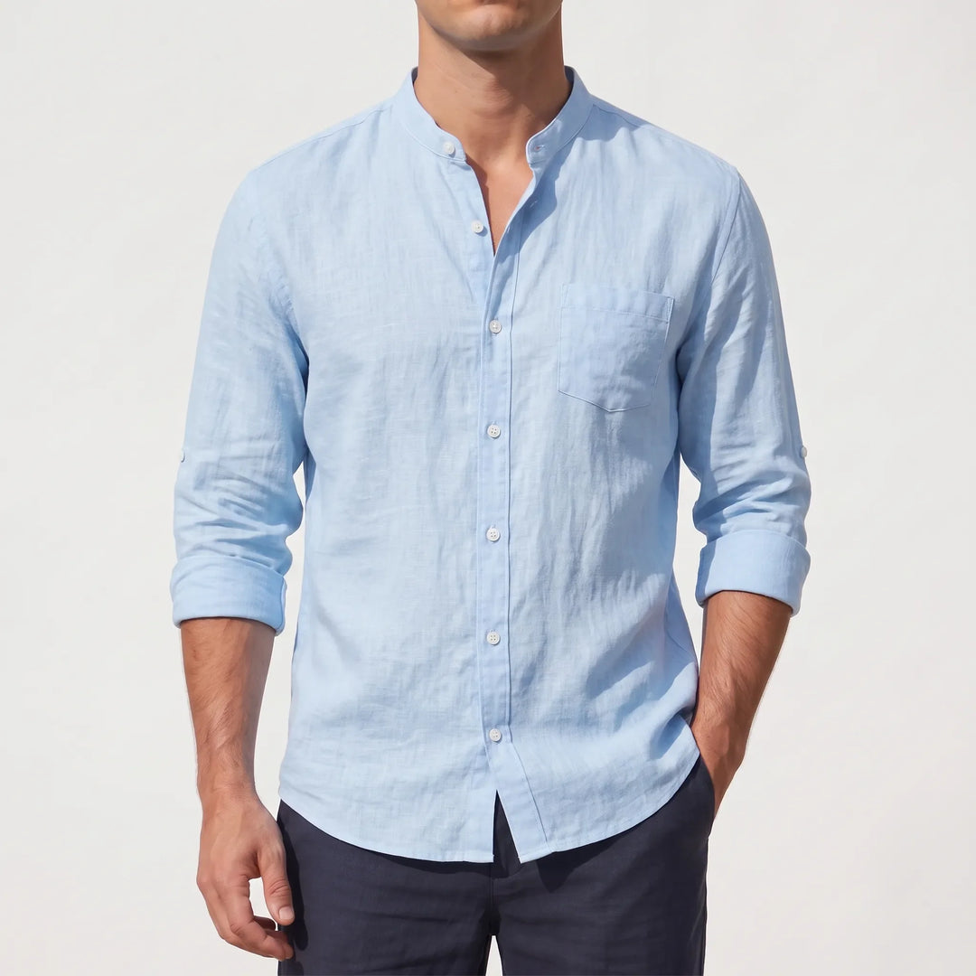 Band Collar Long-Sleeve Shirt -  Lamar
