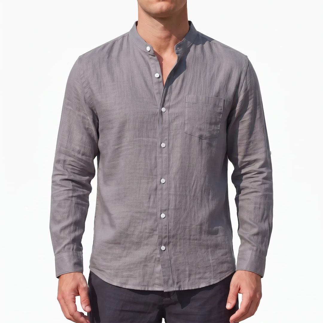 Band Collar Long-Sleeve Shirt -  Lamar