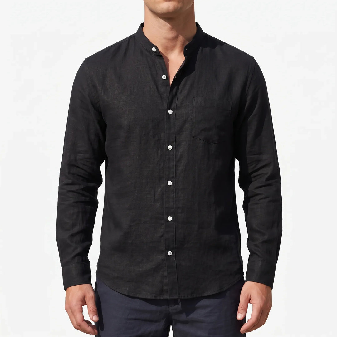 Band Collar Long-Sleeve Shirt -  Lamar