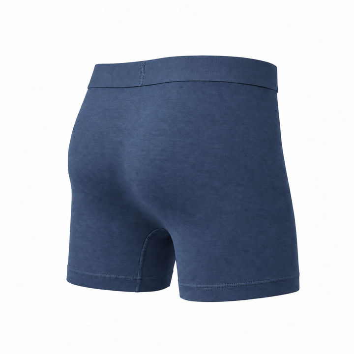Steel-blue boxer brief seen from the back at an angle, showing the smooth rear panel and leg hem. 11