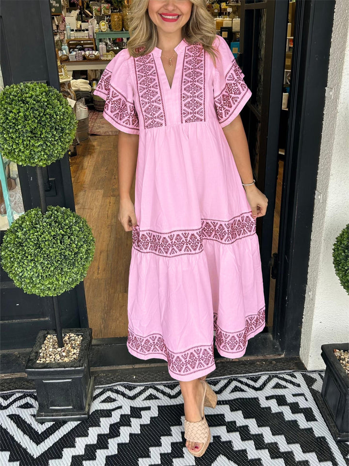 Boho Inspired Short Sleeve Midi Dress - Sonya