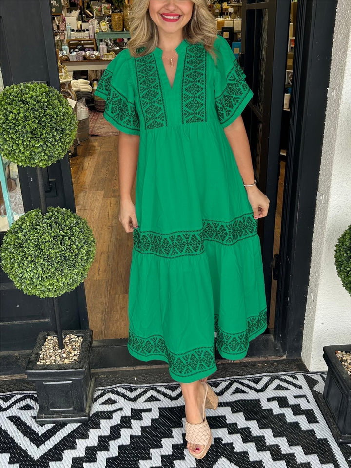 Boho Inspired Short Sleeve Midi Dress - Sonya