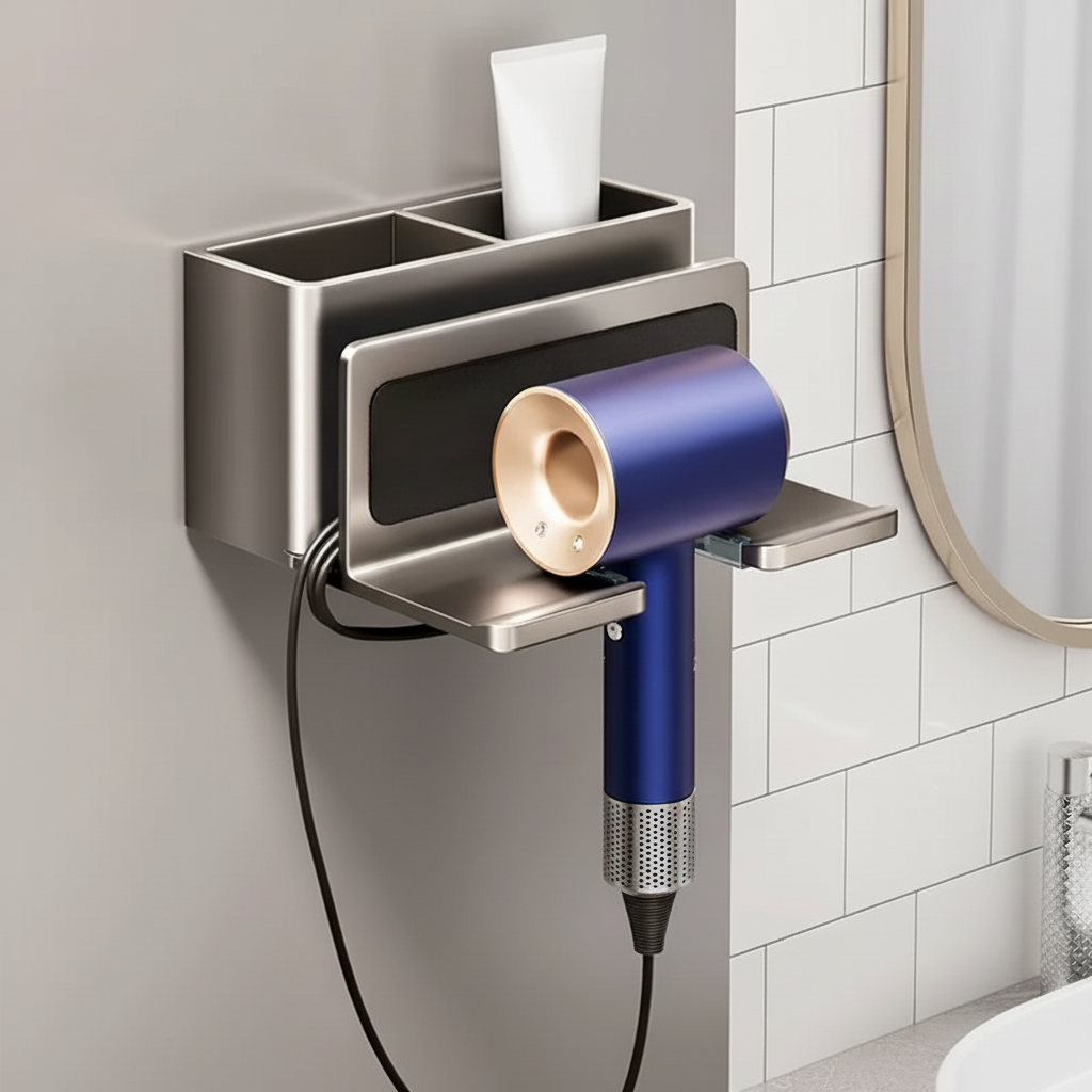 Bore-free wall mount for hairdryer aluminum organizer – Vela Avenue