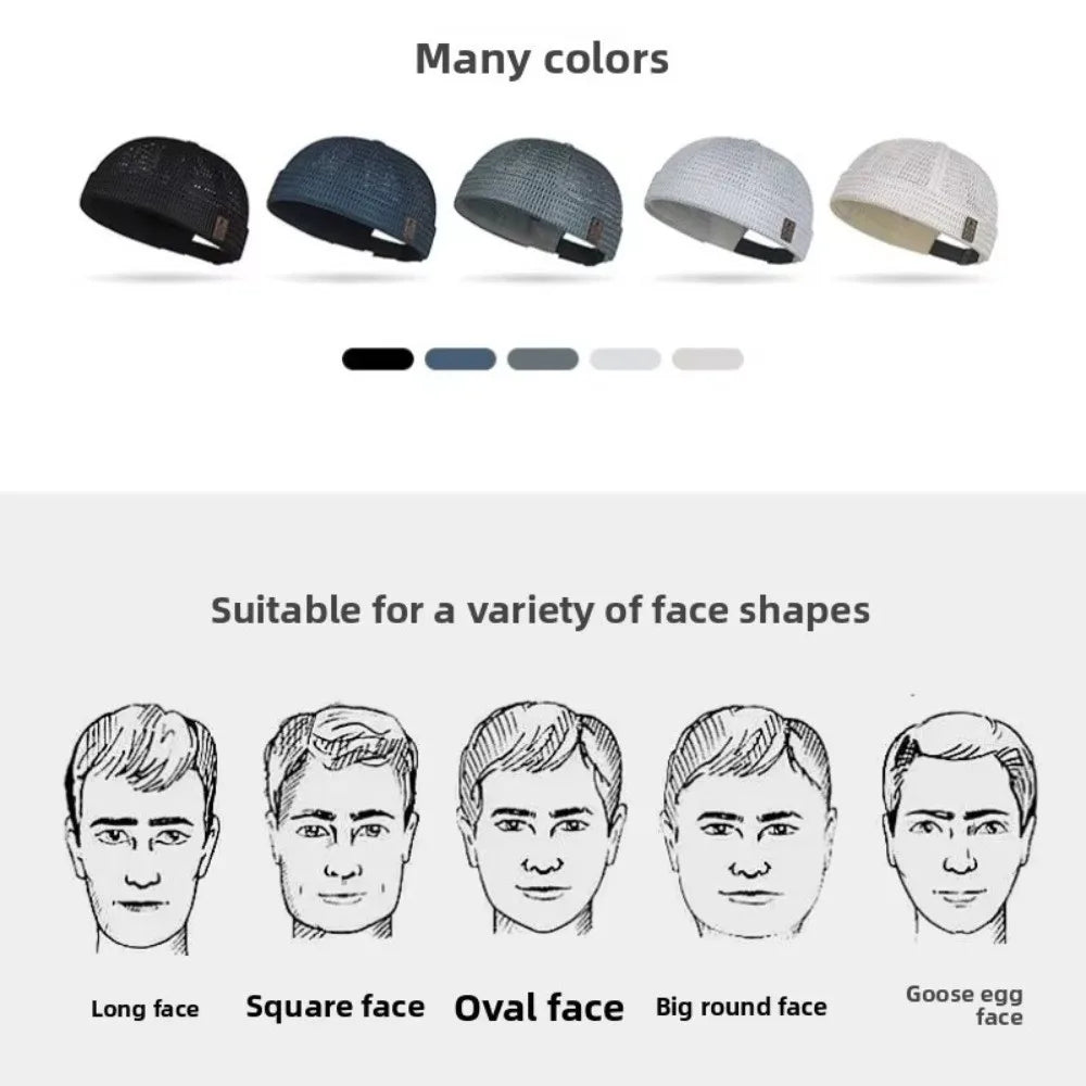 Chart showing five cap colors and line drawings of five face shapes the cap suits 13
