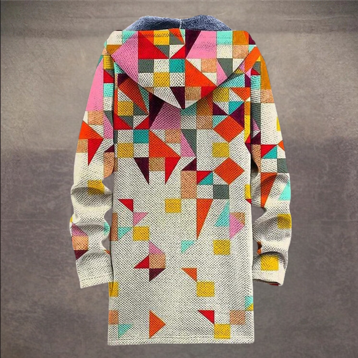 Retro Men's Jacket with Color Block Print and Hood - Eliano
