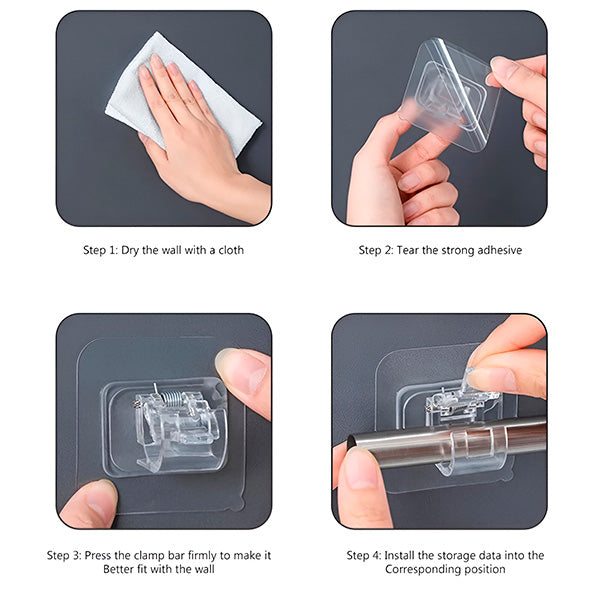 Four-step installation guide for the storage hooks.