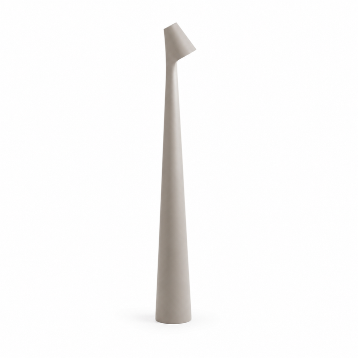 Slim rechargeable LED table lamp in matte grey, shown unlit on a white background.