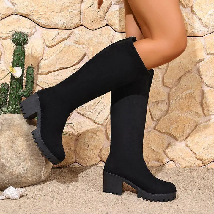 Chunky Heel Knee High Boots - Stella
