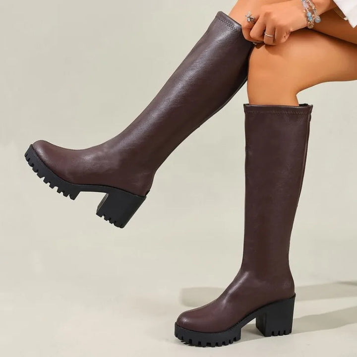 Chunky Heel Knee High Boots - Stella