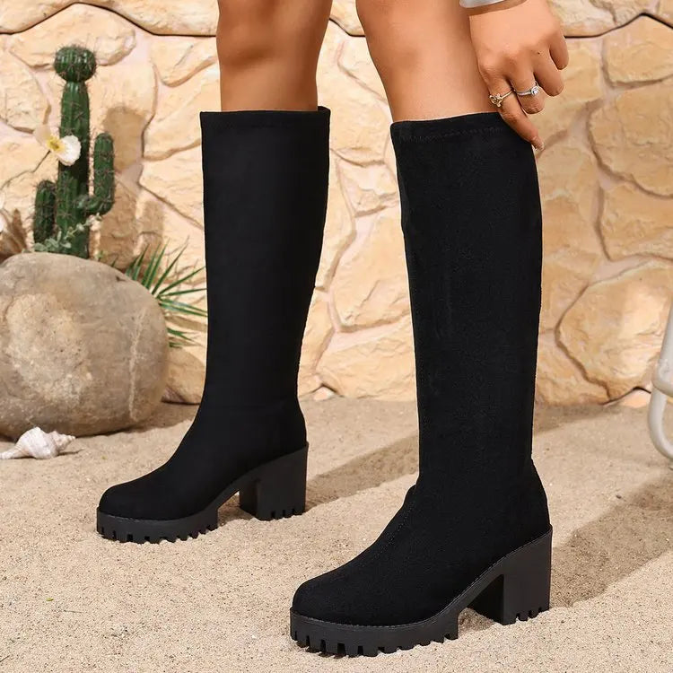 Chunky Heel Knee High Boots - Stella