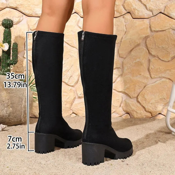 Chunky Heel Knee High Boots - Stella