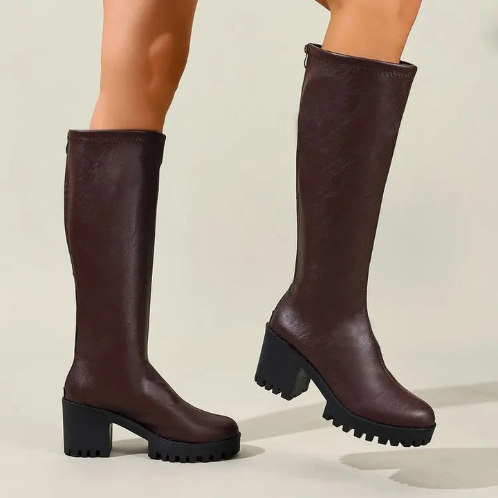Chunky Heel Knee High Boots - Stella