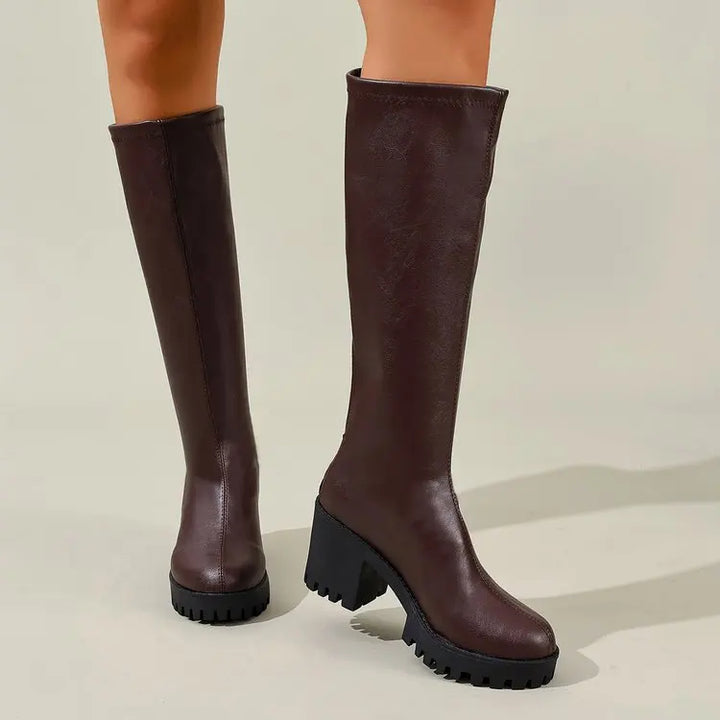 Chunky Heel Knee High Boots - Stella