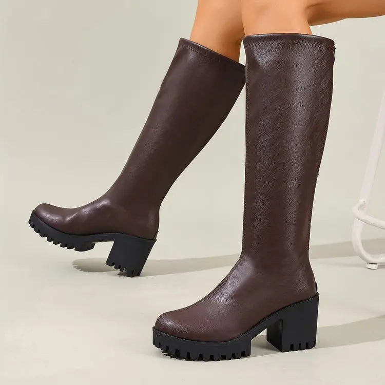 Chunky Heel Knee High Boots - Stella