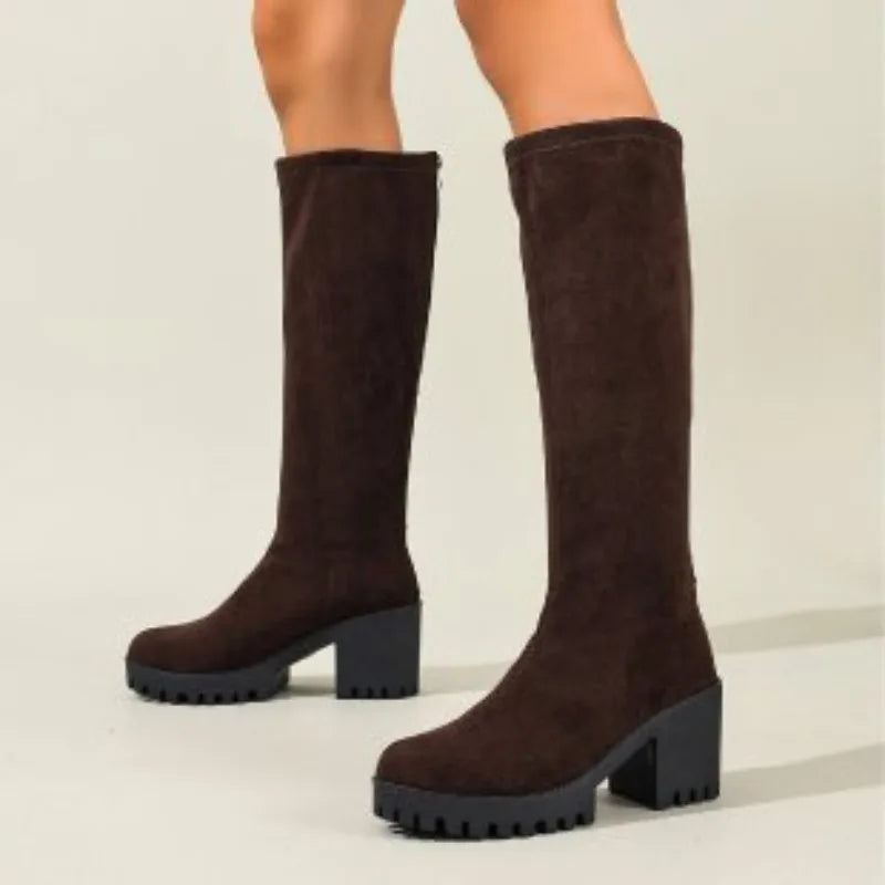 Chunky Heel Knee High Boots - Stella