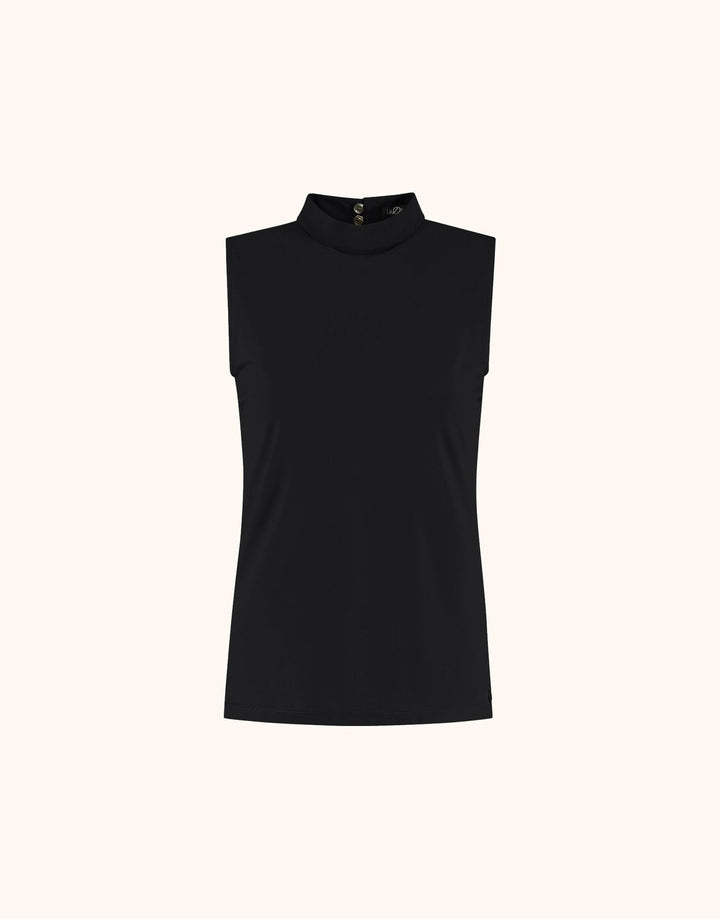 Collared Black Sleeveless Top - Jill