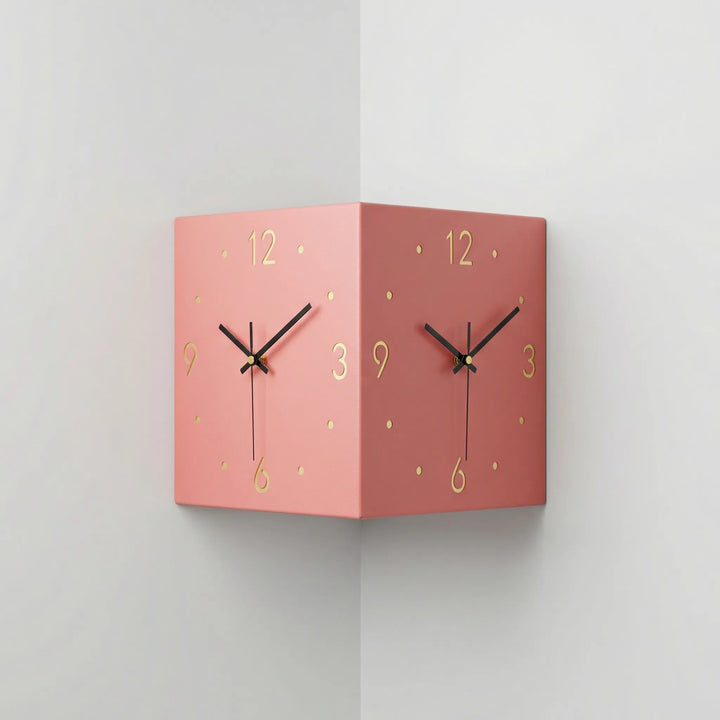 Decoratieve Hoekwandklok Met 2 Wijzerplaten - Angleclock
