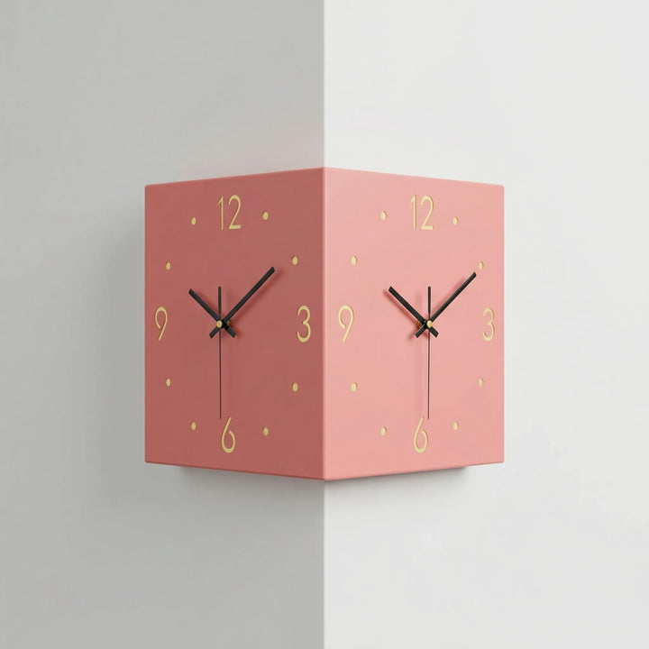 Decoratieve Hoekwandklok Met 2 Wijzerplaten - Angleclock