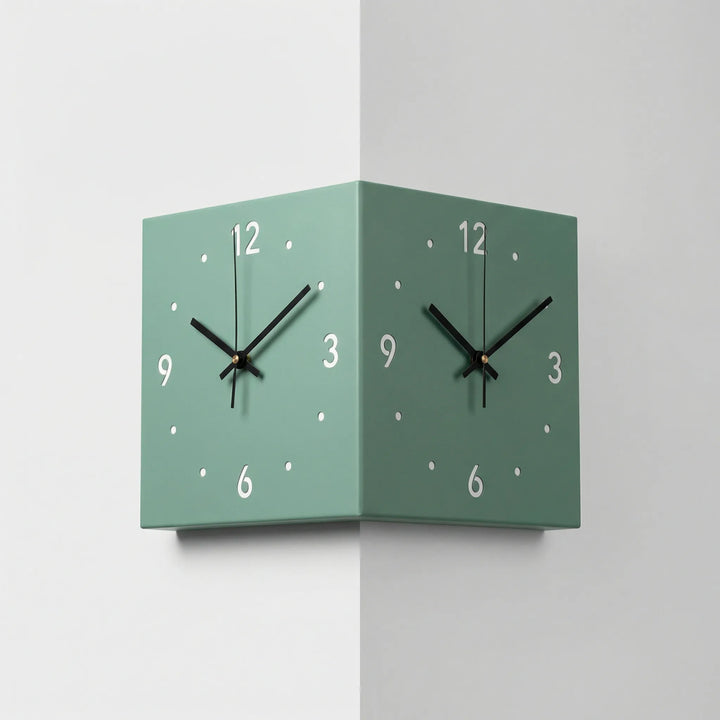 Decoratieve Hoekwandklok Met 2 Wijzerplaten - Angleclock