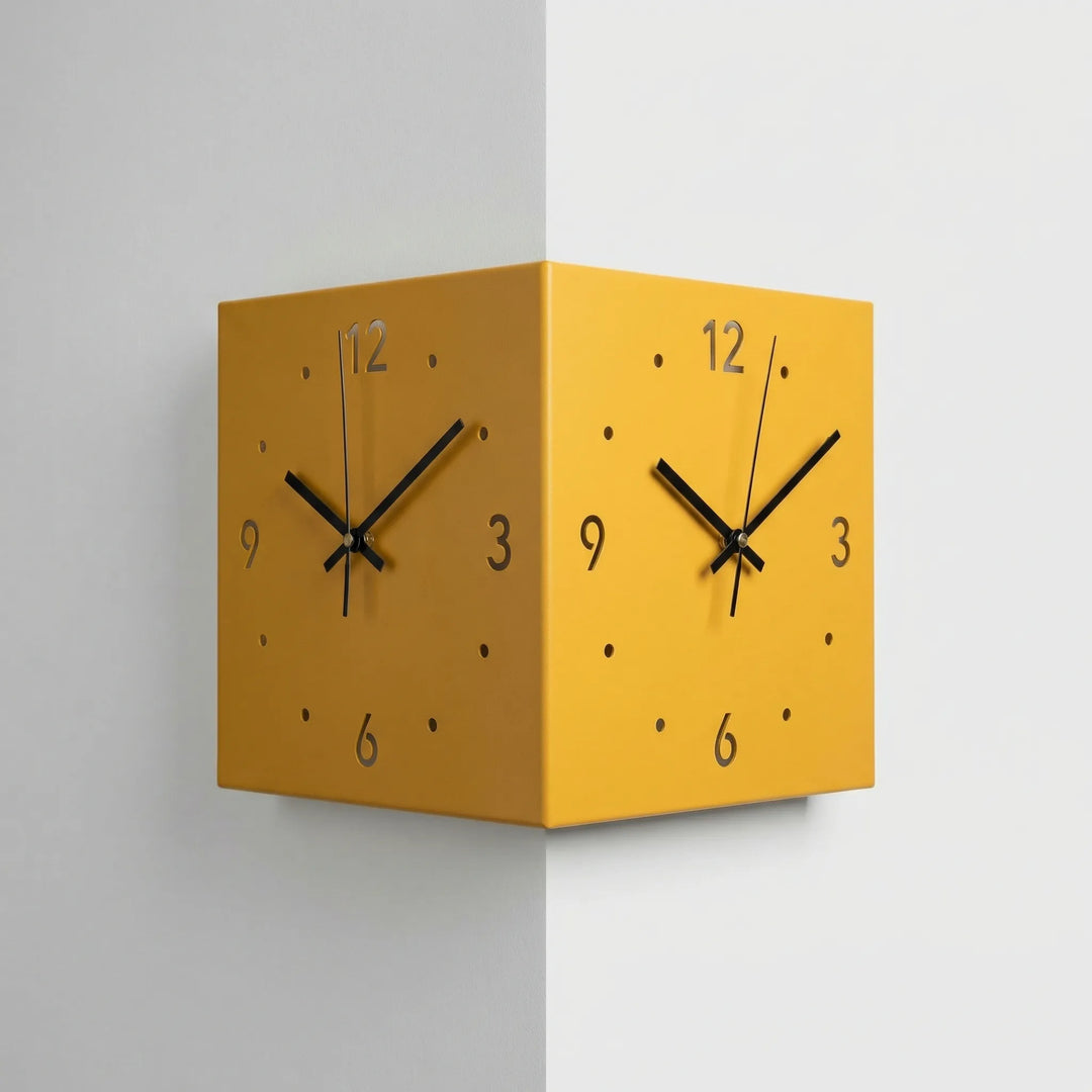 Decoratieve Hoekwandklok Met 2 Wijzerplaten - Angleclock