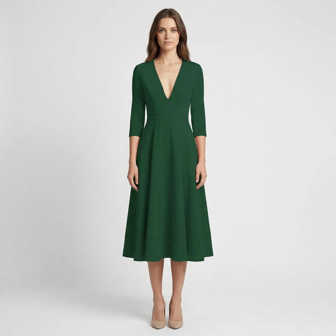 Deep V-Neck Midi Occasion Dress - Sophie
