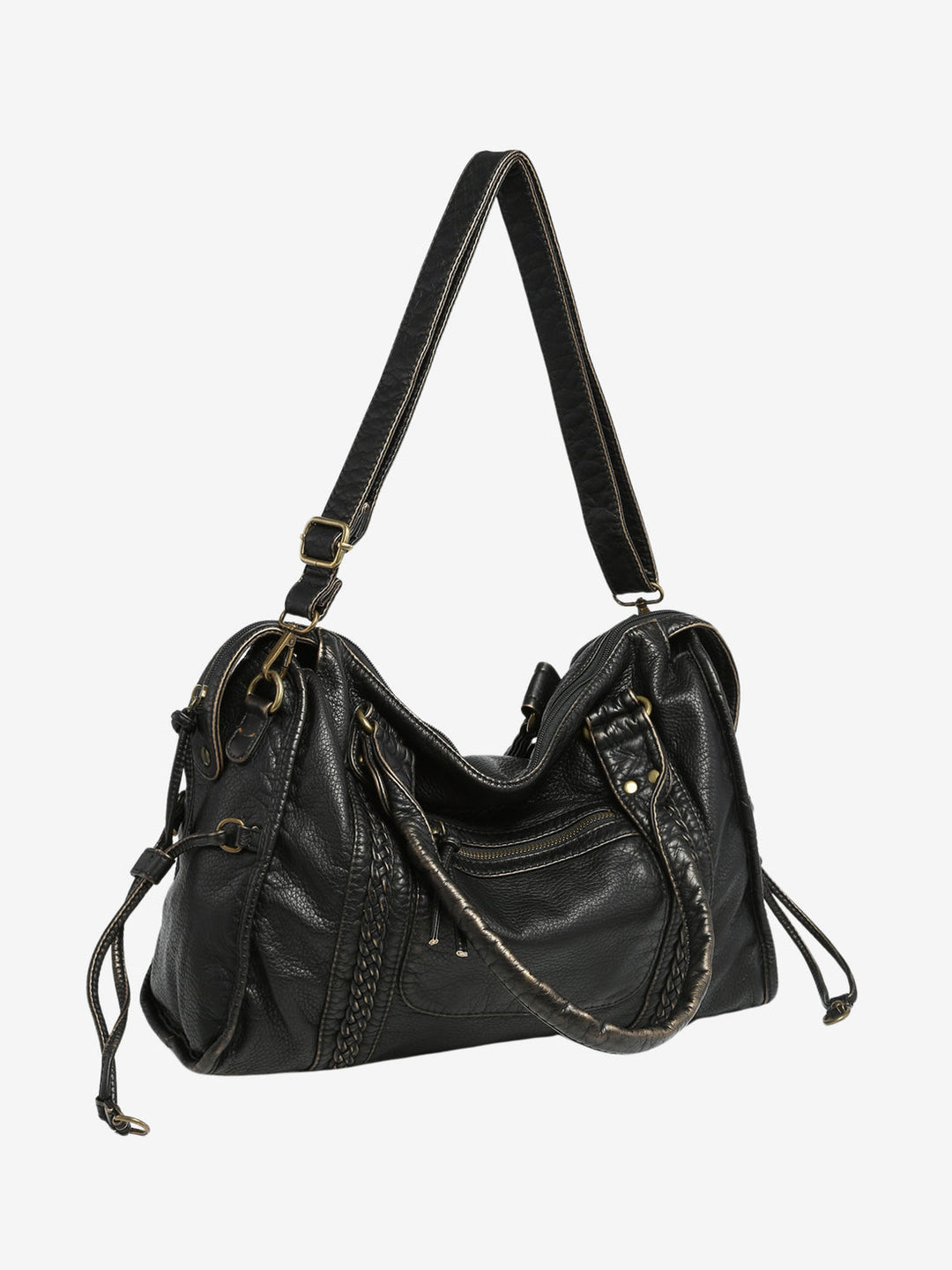 Distressed Black Shoulder Bag - Rivetta