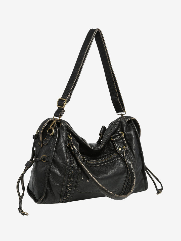 Distressed Black Shoulder Bag - Rivetta