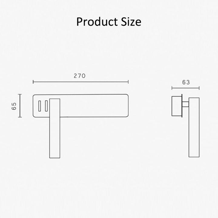 Dimensioned line drawing of the wall light showing front and side views with width, height and depth measurements.