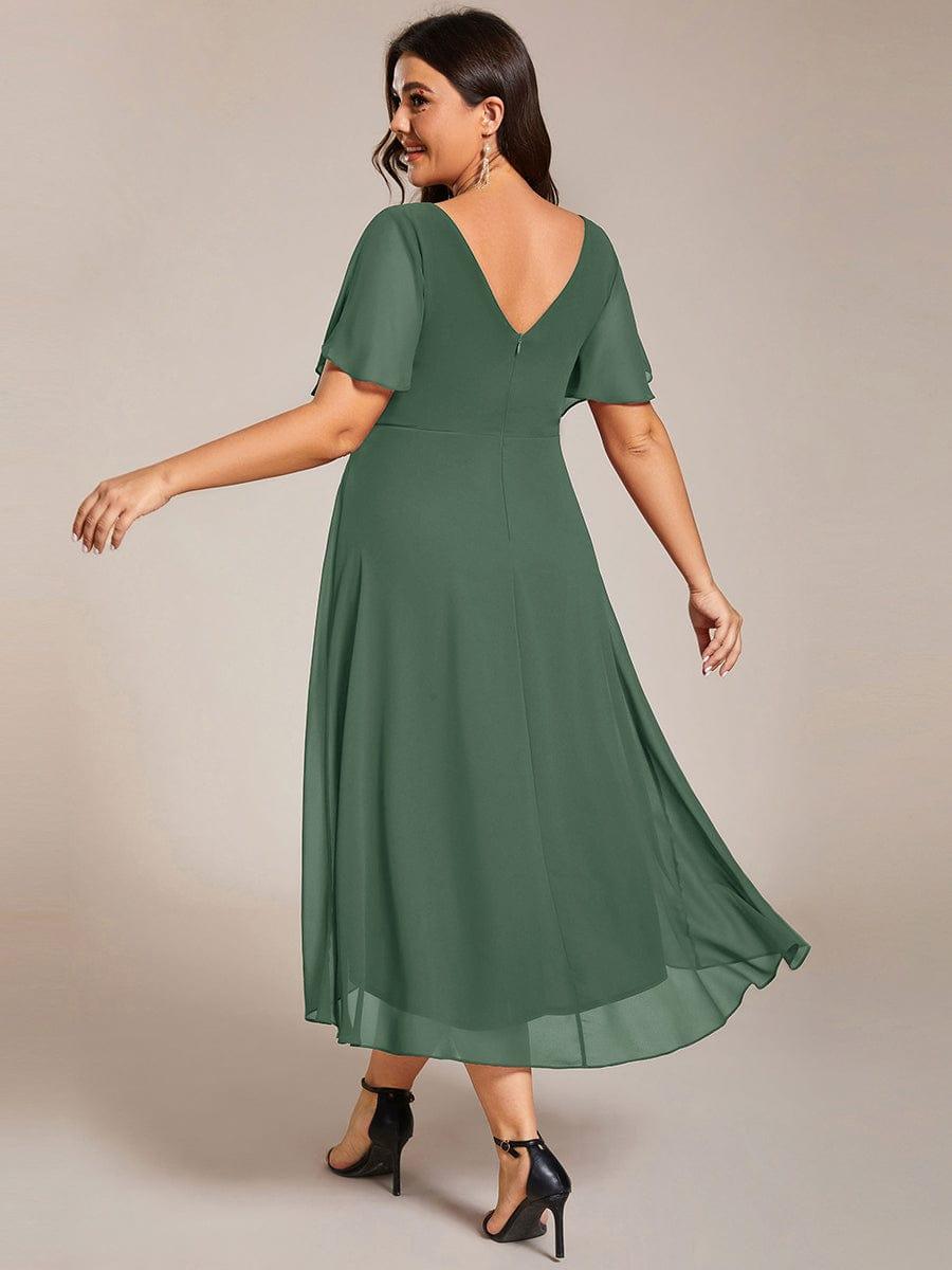 Chiffon High-Low Wedding Guest Dress with V-Neck and Short Sleeves 148