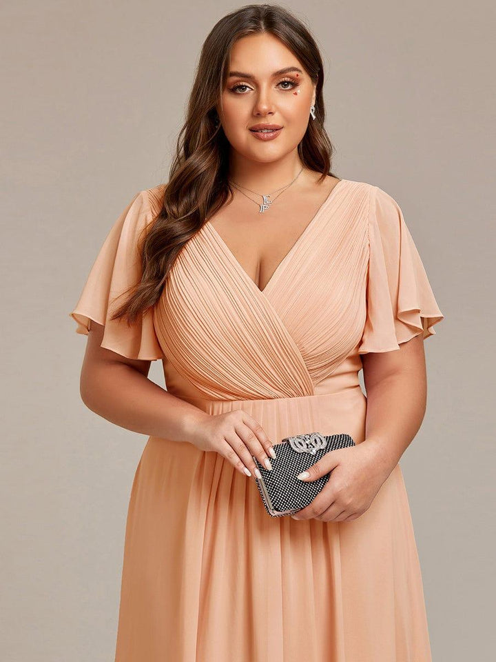 Chiffon High-Low Wedding Guest Dress with V-Neck and Short Sleeves 141