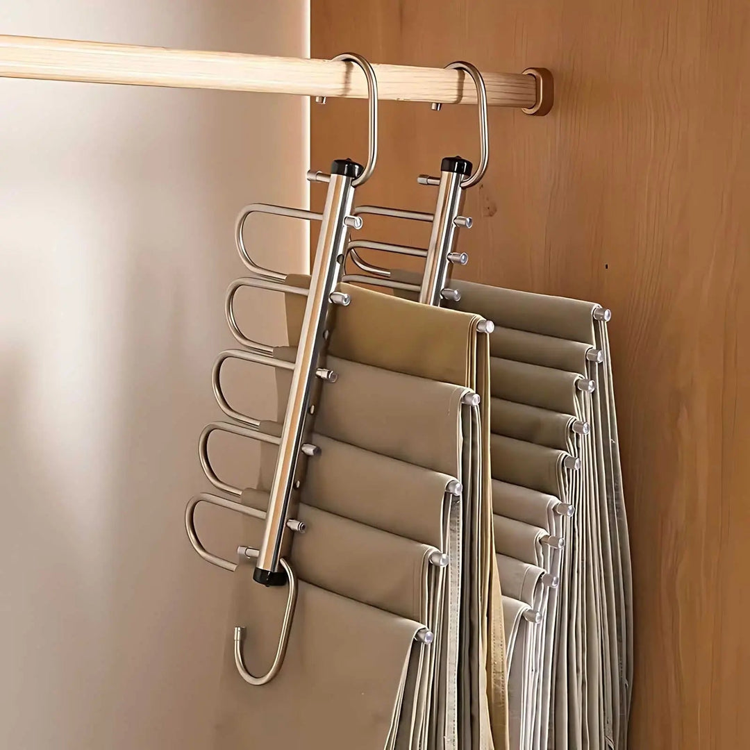 Stainless steel multi-bar hangers another view on a closet rod
