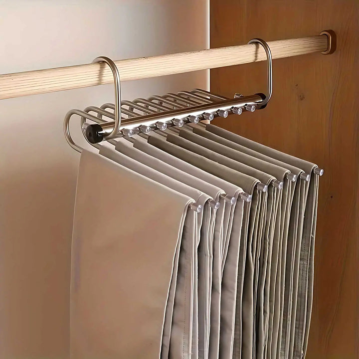 Stainless steel multi-bar hanger detail extended into a row of bars