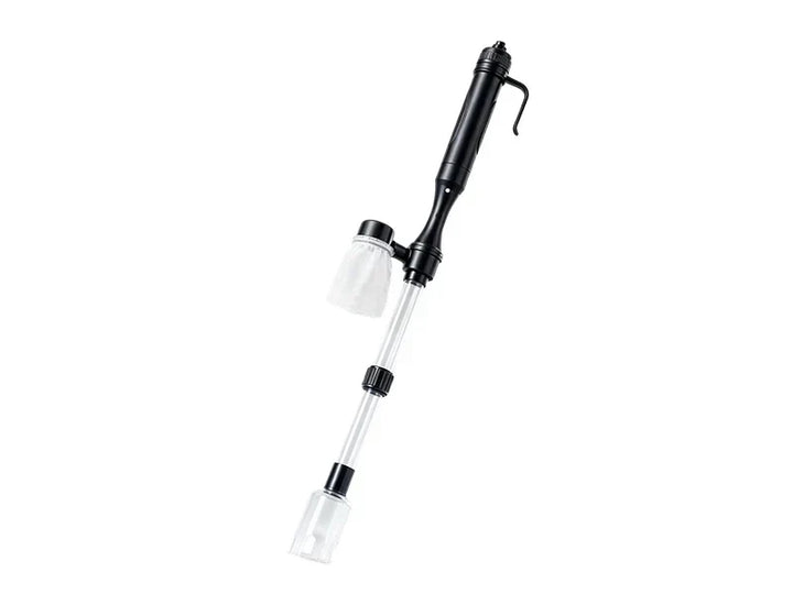 Electric Aquarium Gravel Cleaner Battery Suction Pump for Water Changes angled on a white background.
