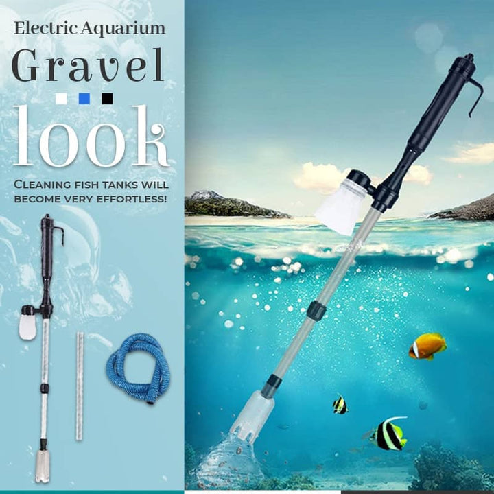 Electric Aquarium Gravel Cleaner Battery Suction Pump for Water Changes with tube, pump and water-change hose.