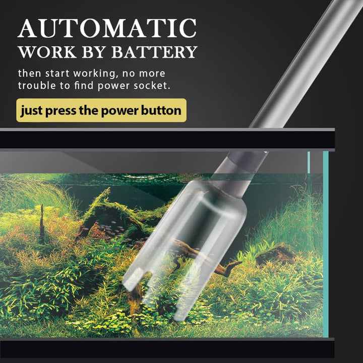 Electric Aquarium Gravel Cleaner Battery Suction Pump for Water Changes tip inside a planted aquascape.
