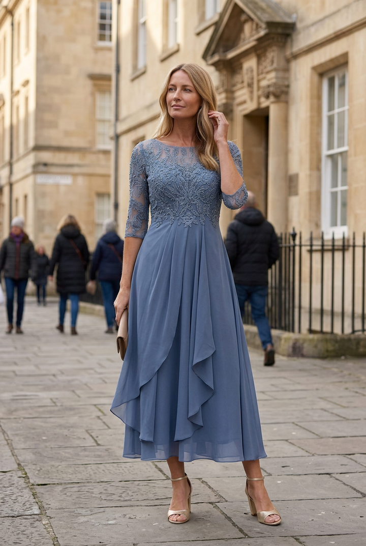 Embroidered Midi Wedding Guest Dress - Rochelle