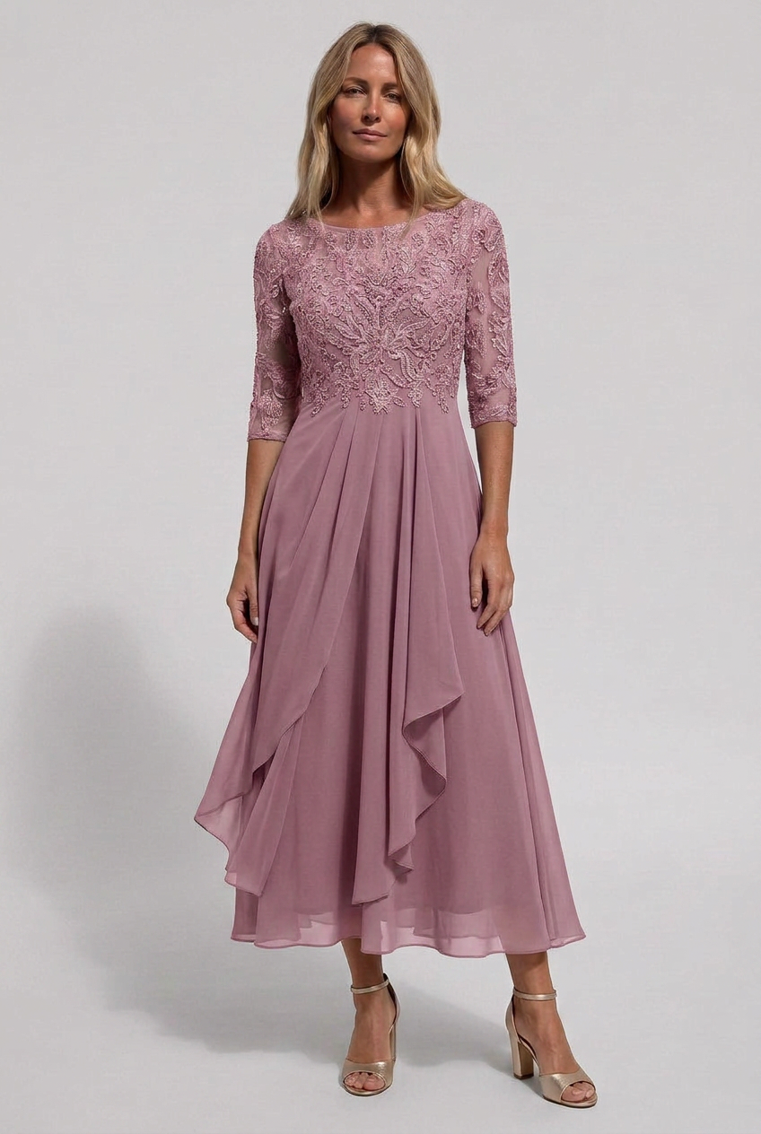 Embroidered Midi Wedding Guest Dress - Rochelle