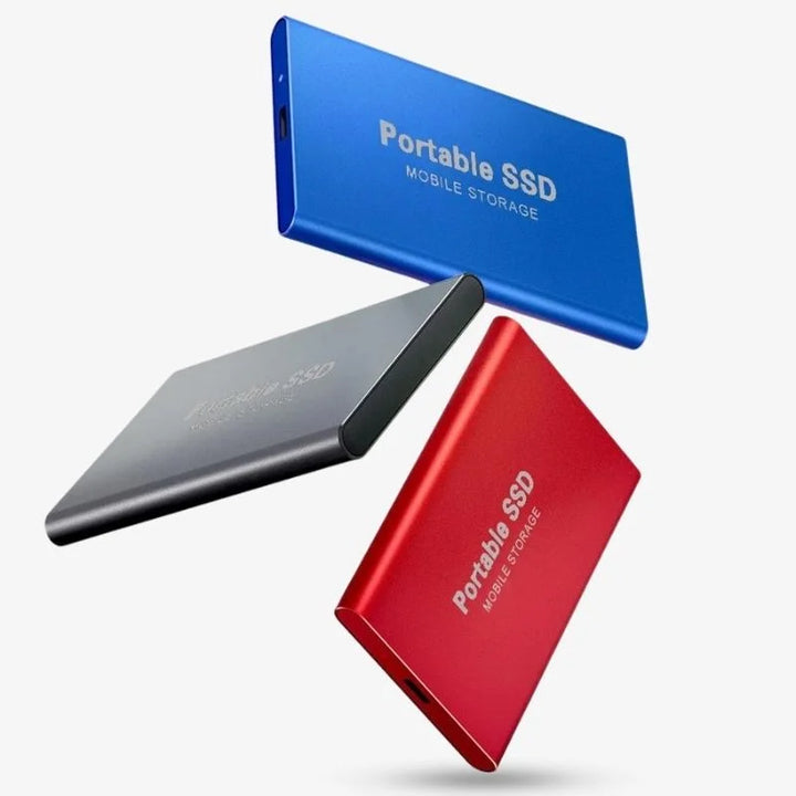 Blue, gray and red drives in another view showing the available color options.