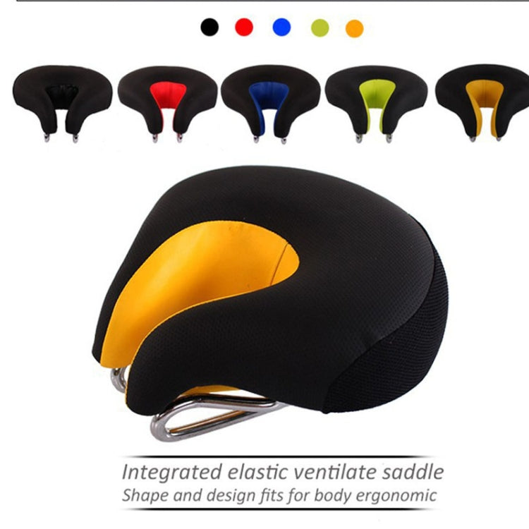 Noseless saddle with an orange cutout and a row of color options in rear views.
